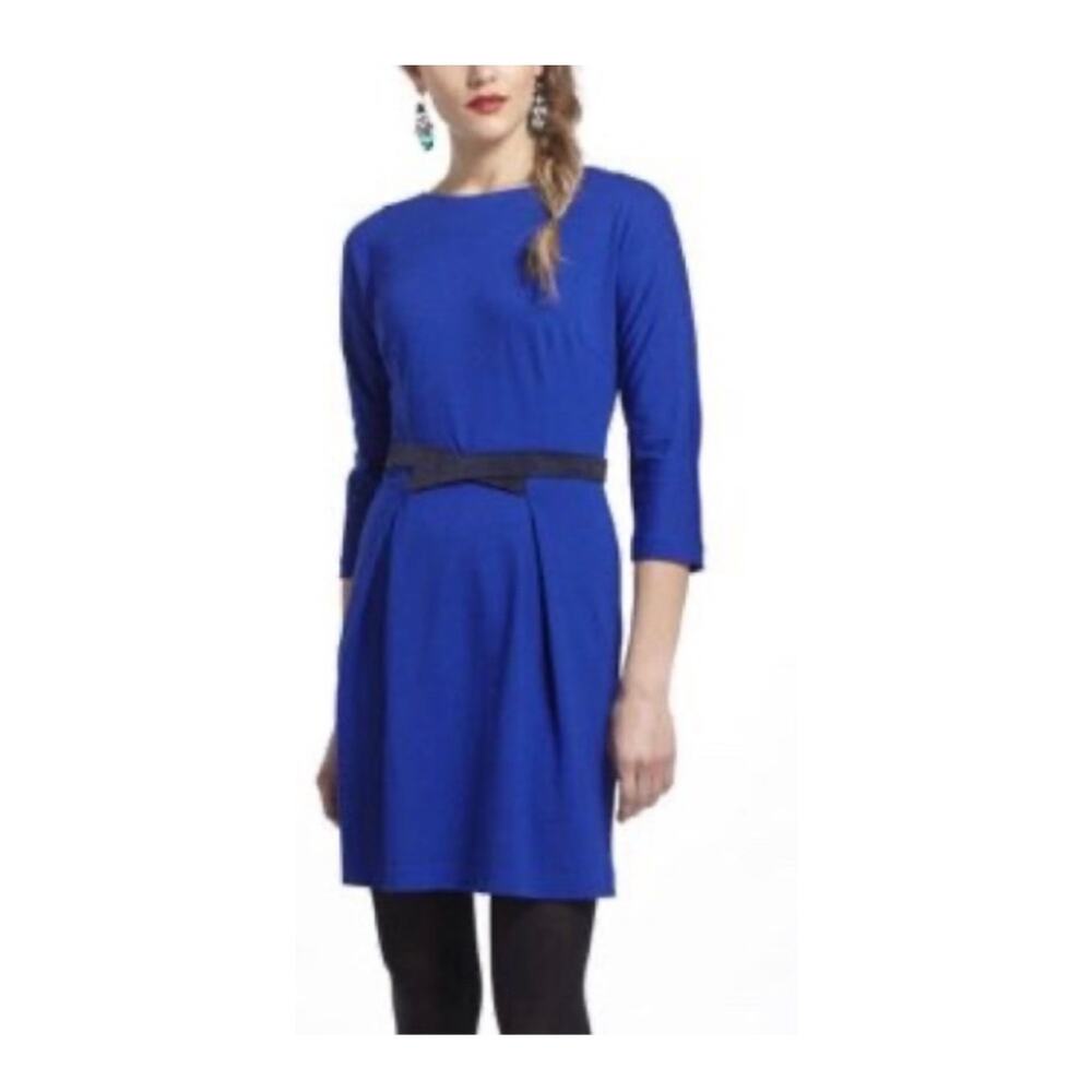 Anthropologie girls from Savoy womens blue dress knit velvet belt long sleeve